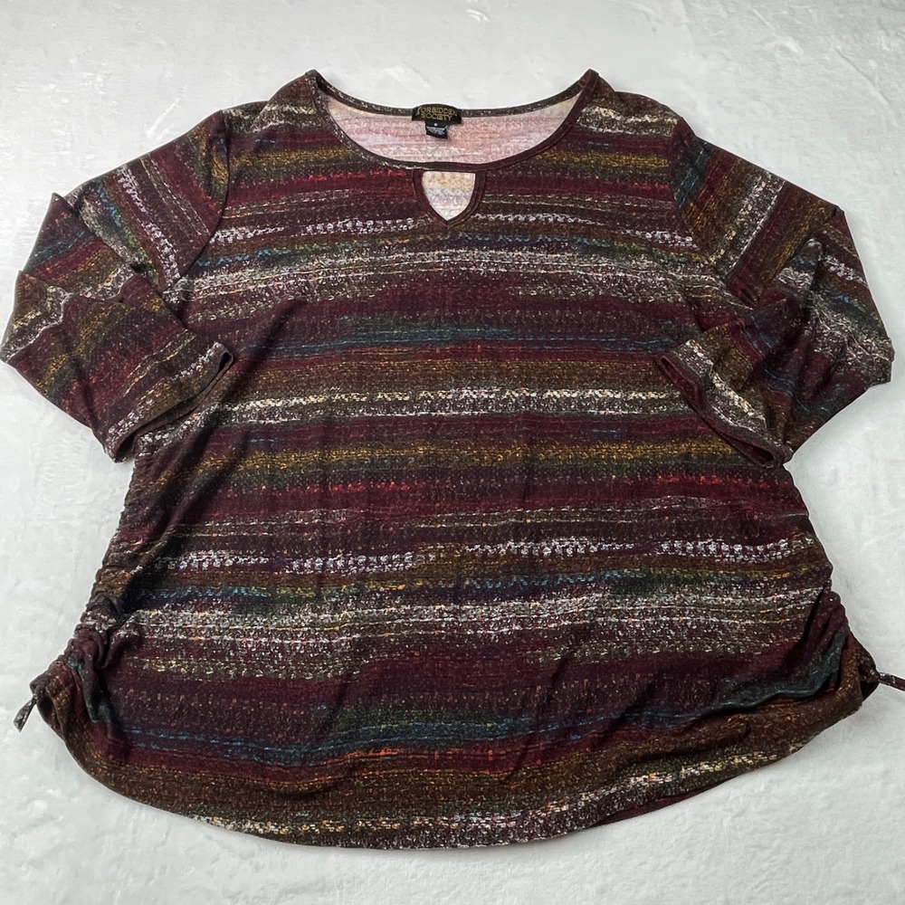 Forbidden Society Top Womens 1X Multi Color Excellent Ruched Side Keyhole Tee